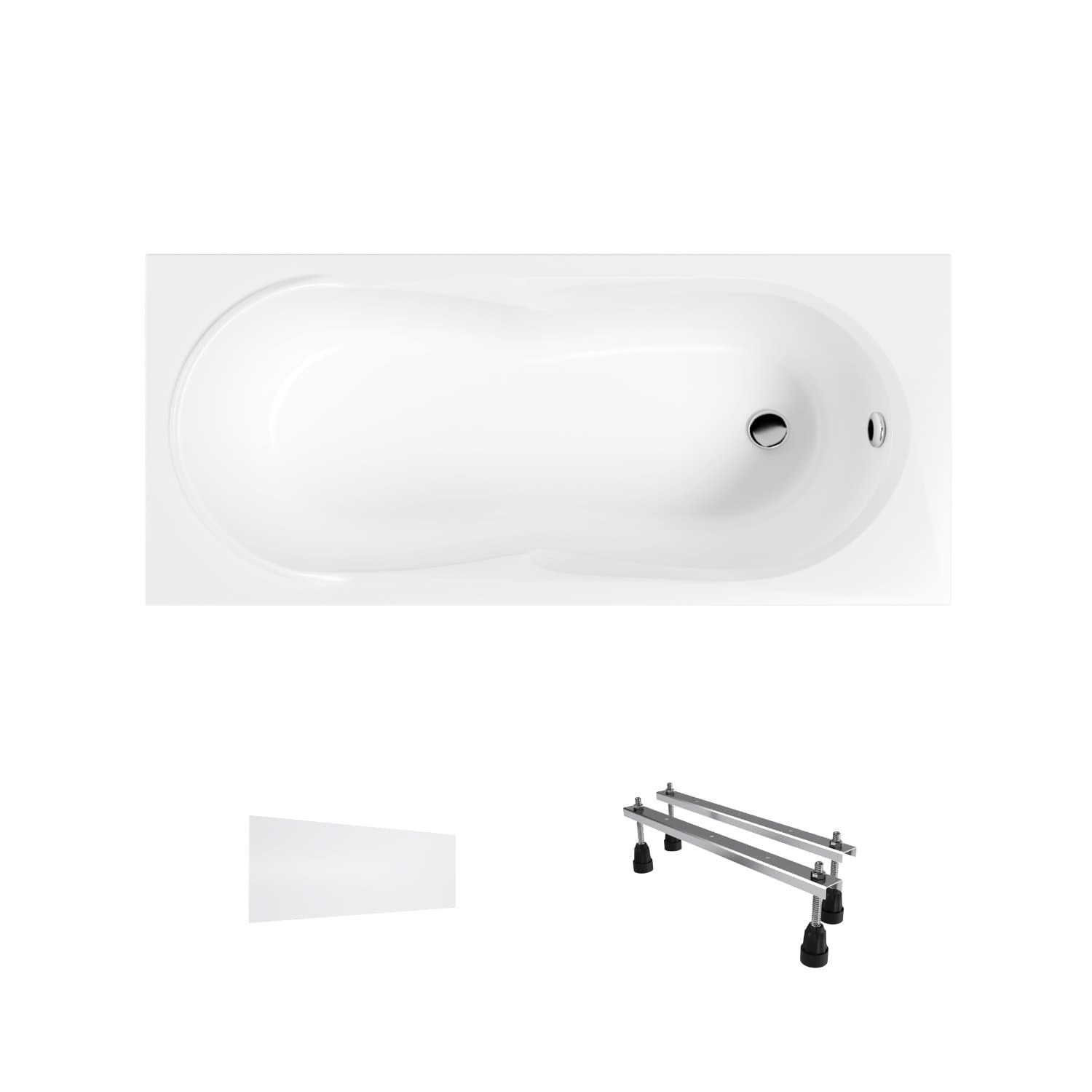 Acrylbadewanne Helmken Celeste 150 x 70 cm, aus gegossenem Acryl, mit verstärktem Wannenkörper + Wannenschürze Weiß + Wannenfüße / 37060050