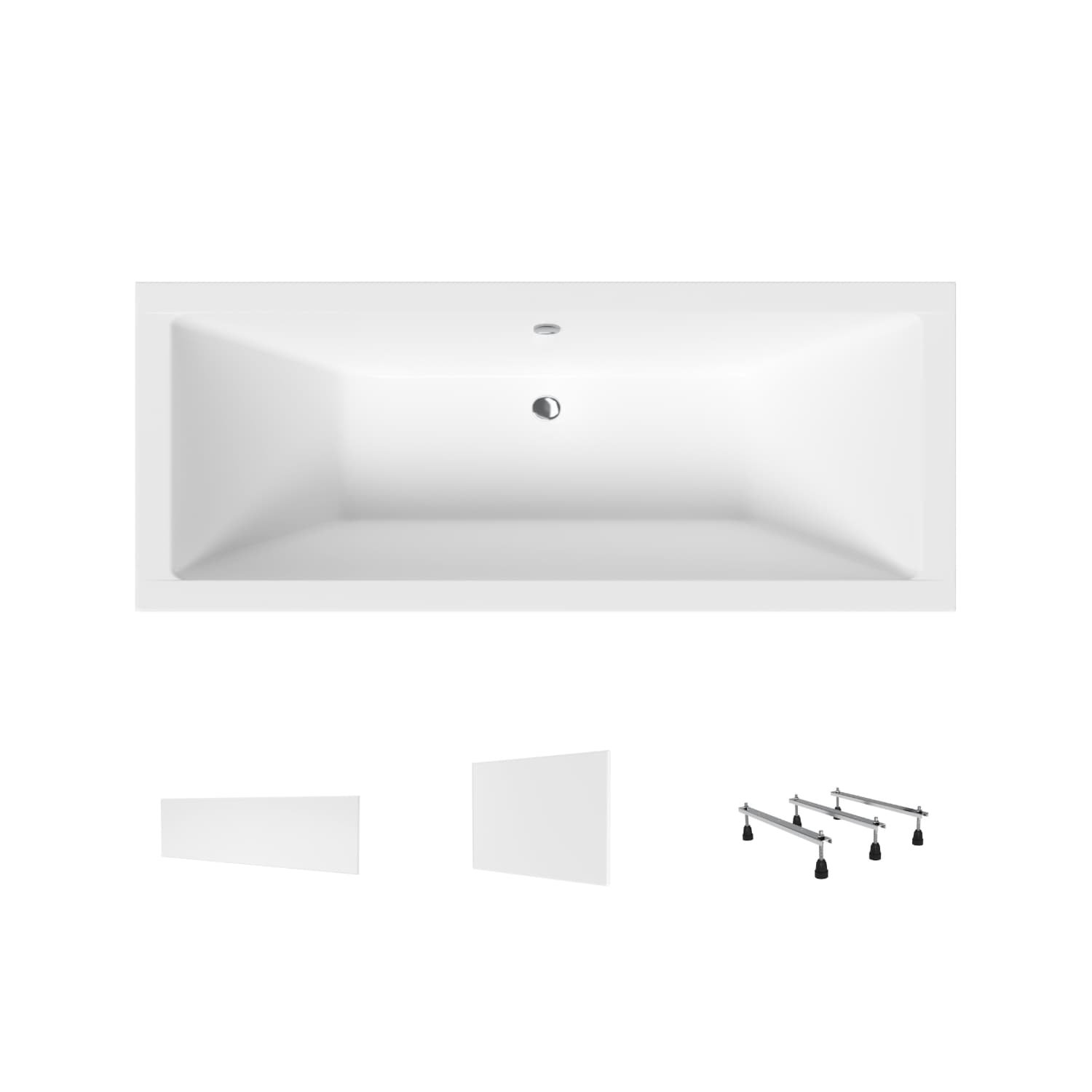 Acrylbadewanne Helmken Alvaro 190 x 90 cm + Frontschürze Weiß + Seitenschürze Weiß + Wannenfüße / 23096006-4B