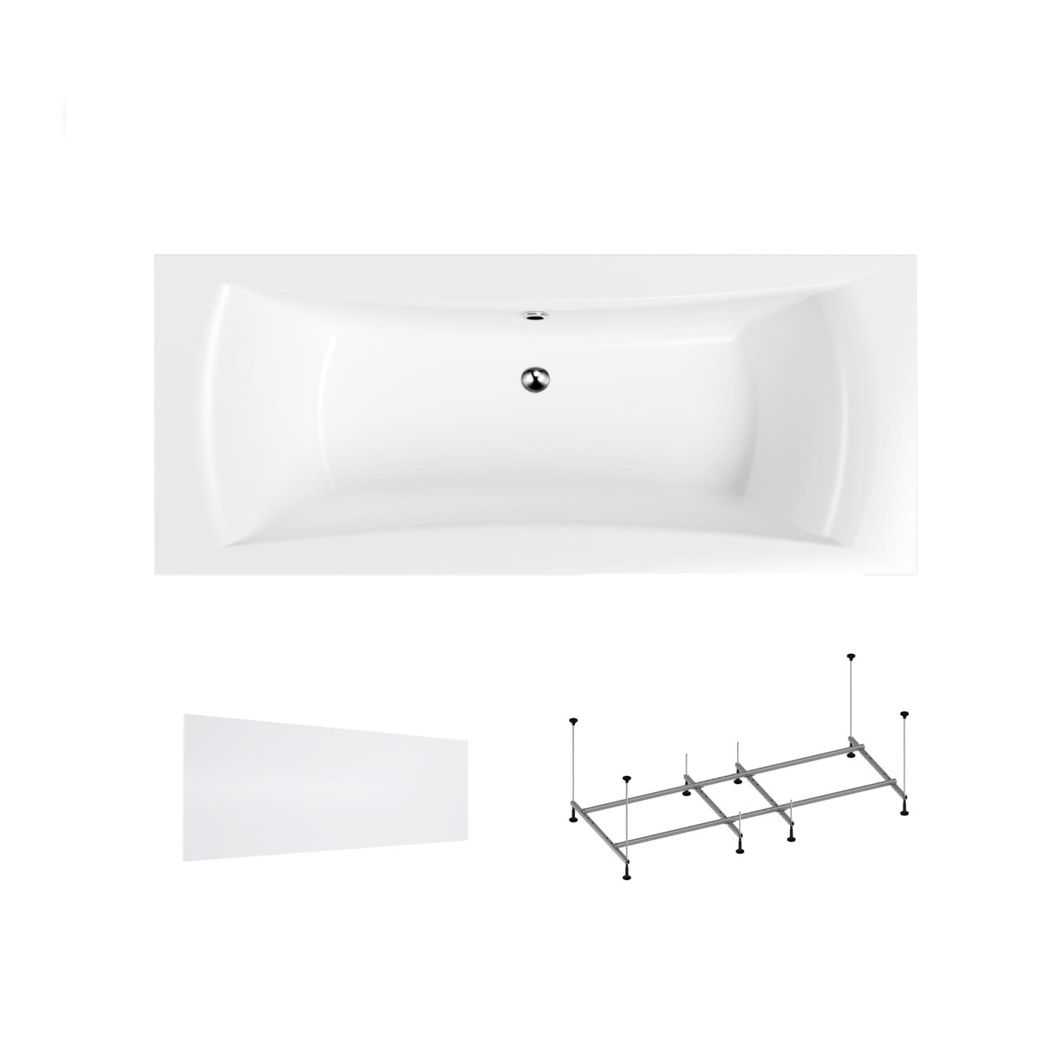 Acrylbadewanne Helmken Belgravia 200 x 90 cm + Wannenschürze Weiß + Wannengestell Helmken 21210023 / 35110200-3S