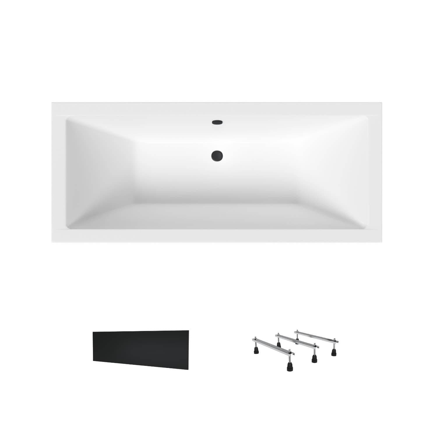 Acrylbadewanne Helmken Alvaro 155 x 70 cm + Wannenschürze Schwarz + Wannenfüße / 23096001