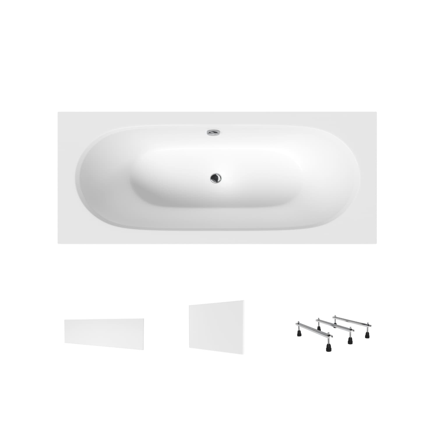 Acrylbadewanne Helmken Vienna 180 x 80 cm + Frontschürze Weiß + Seitenschürze Weiß + Wannenfüße / 23099004-4B