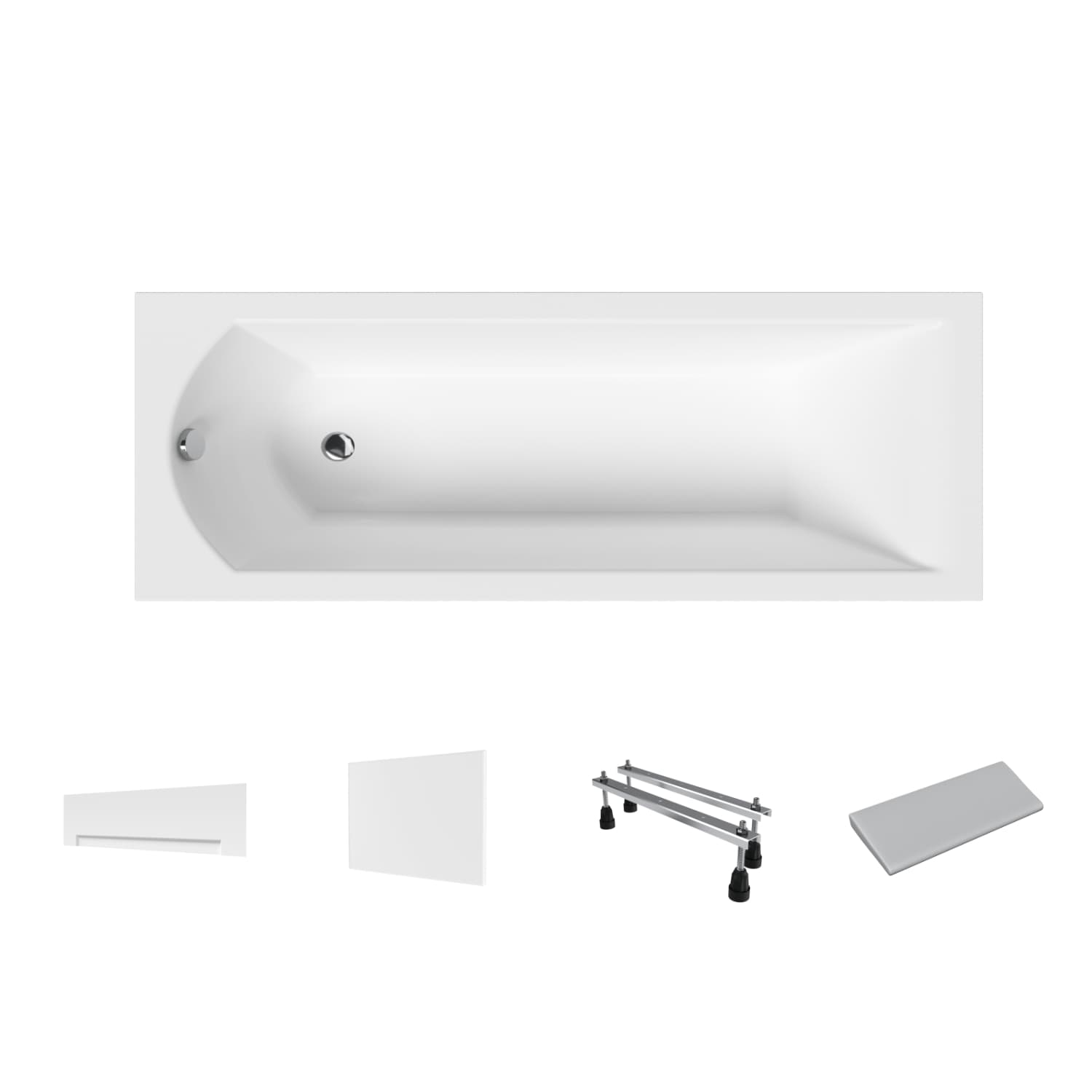 Acrylbadewanne Helmken Vespera 140 x 70 cm + Front- und Seitenschürze Weiß + Nackenkissen Grau + Wannenfüße / 23098001ZW