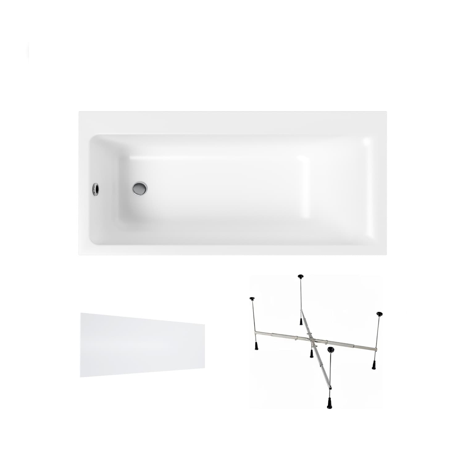 Acrylbadewanne Helmken Seraphina 160 x 80 cm, Ausführung links + Wannenschürze Weiß + universelles Wannengestell Helmken 21230020 / 3512160L-3S