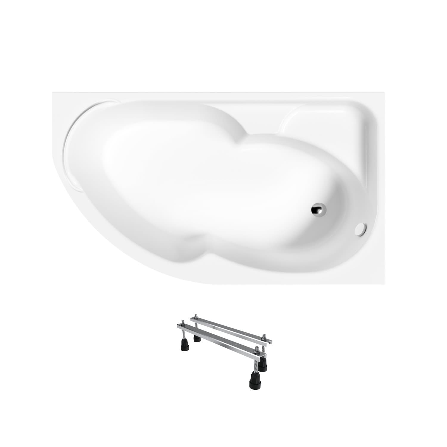Asymmetrische Badewanne Helmken Geneva 170 x 105 cm, Ausführung rechts, aus gegossenem Acryl, verstärkt + Wannenfüße / 3503170R