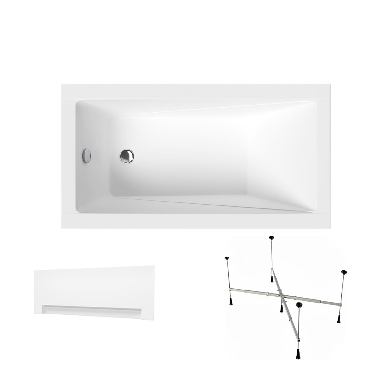 Acrylbadewanne Helmken Rivana 120 x 70 cm + Wannenschürze Weiß + universelles Wannengestell Helmken 21230020 / 23095001-3S