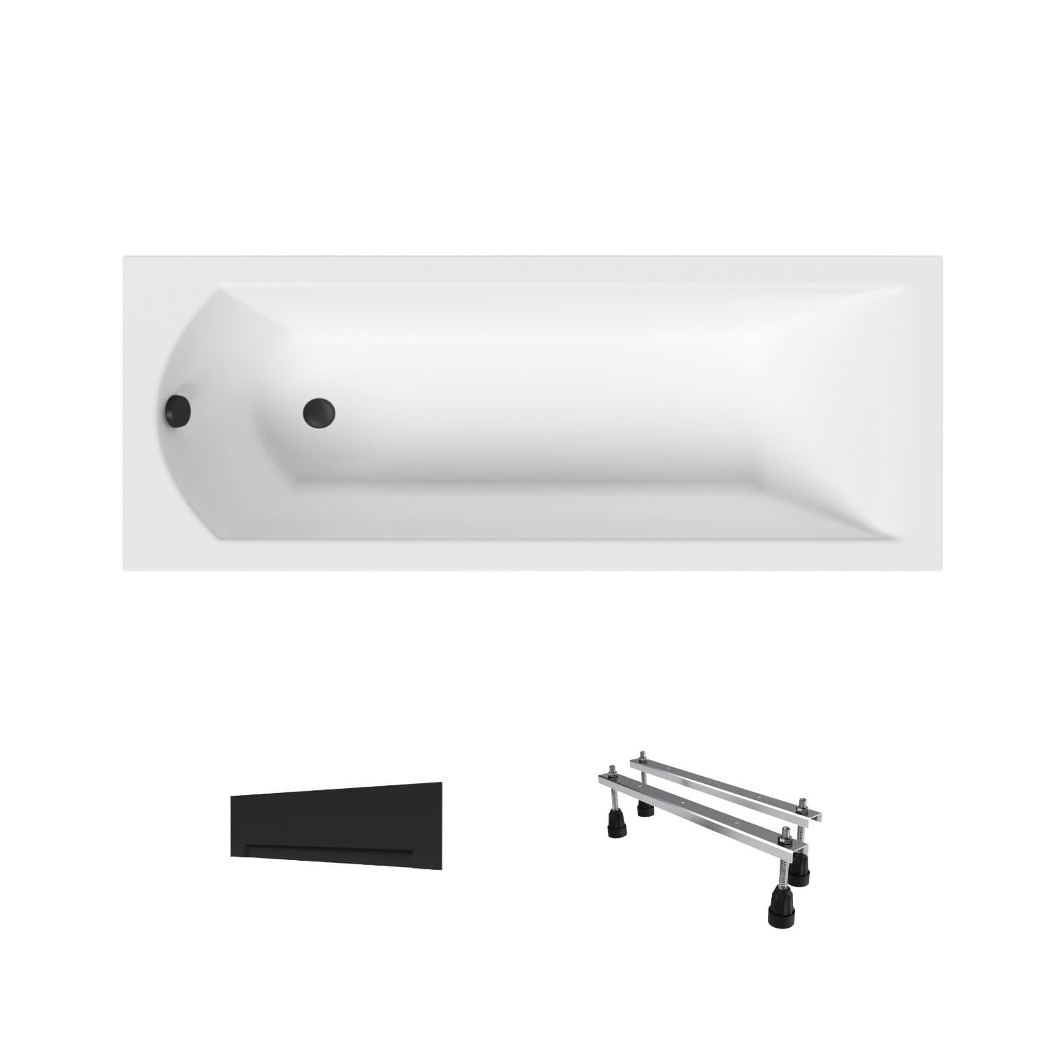 Acrylbadewanne Helmken Vespera 140 x 70 cm + Wannenschürze Schwarz + Wannenfüße / 23098001