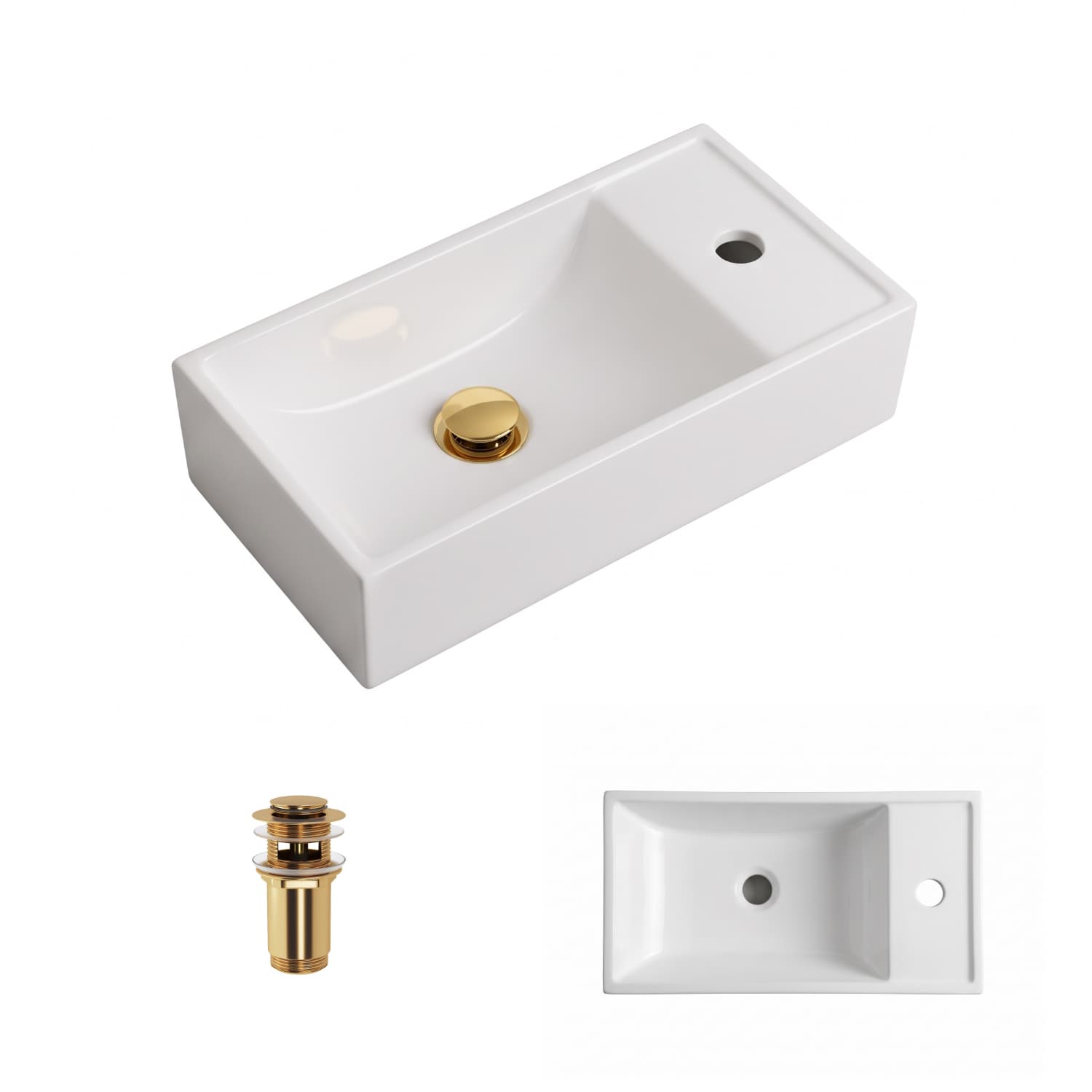 Handwaschbecken Helmken 1968L4020, 40,5 x 21 cm, Weiß + Click-Clack-Ventil Gold