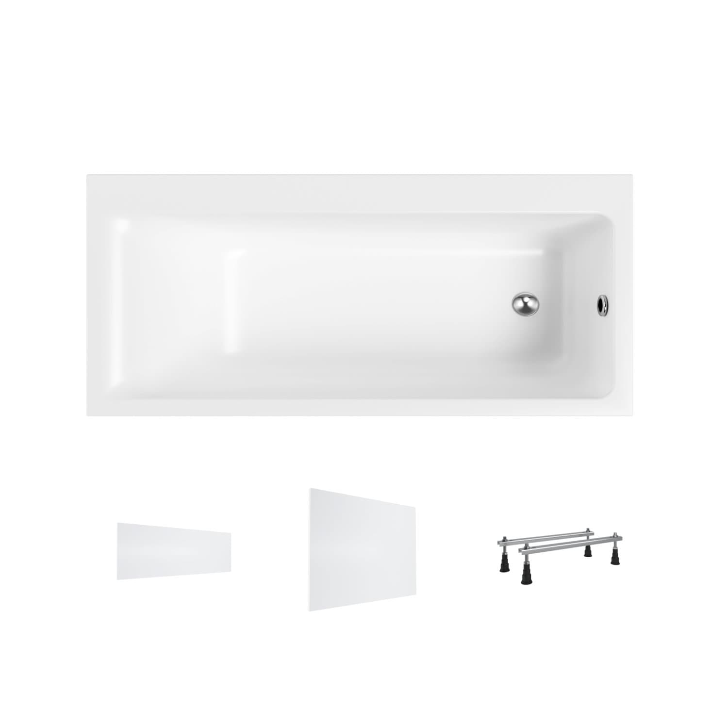 Acrylbadewanne Helmken Seraphina 170 x 80 cm, Ausführung rechts + Frontschürze Weiß + Seitenschürze Weiß + Wannenfüße / 3512170R-4B