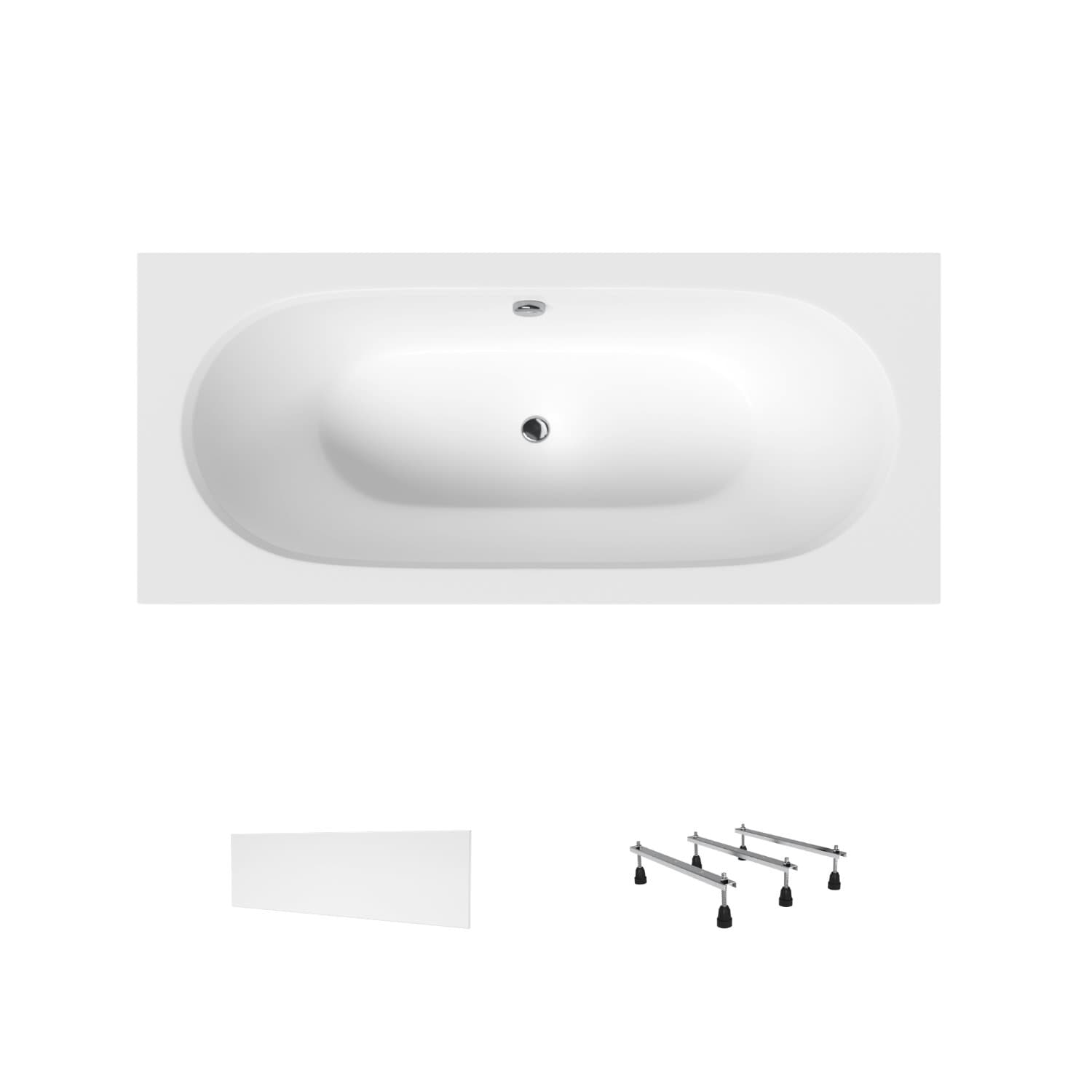 Acrylbadewanne Helmken Vienna 150 x 75 cm + Wannenschürze Weiß + Wannenfüße / 23099001