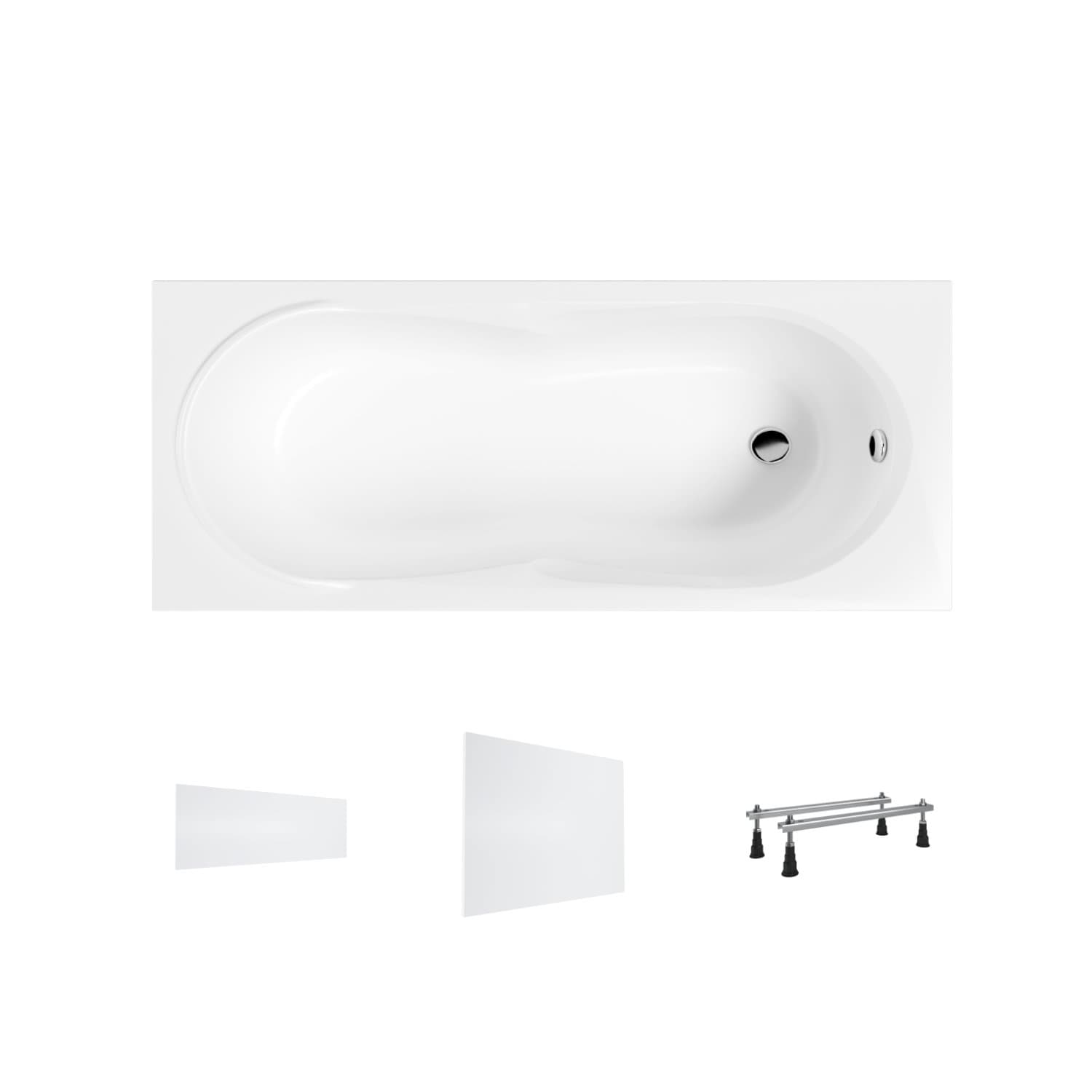 Acrylbadewanne Helmken Celeste 150 x 70 cm + Frontschürze Weiß + Seitenschürze Weiß + Wannenfüße / 35060050-4B