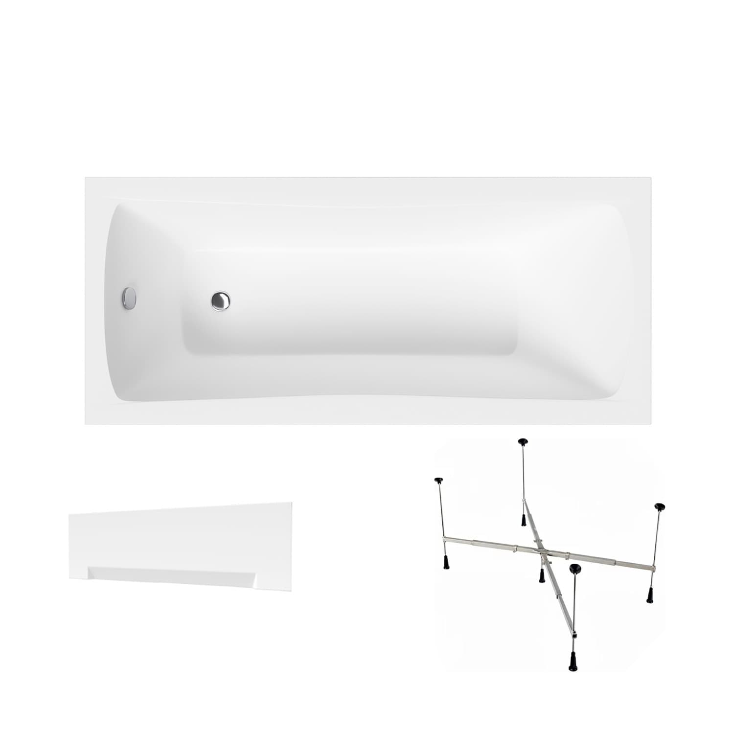 Acrylbadewanne Helmken Luna 140 x 70 cm + Wannenschürze Weiß + universelles Wannengestell Helmken 21230020 / 23093001-3S