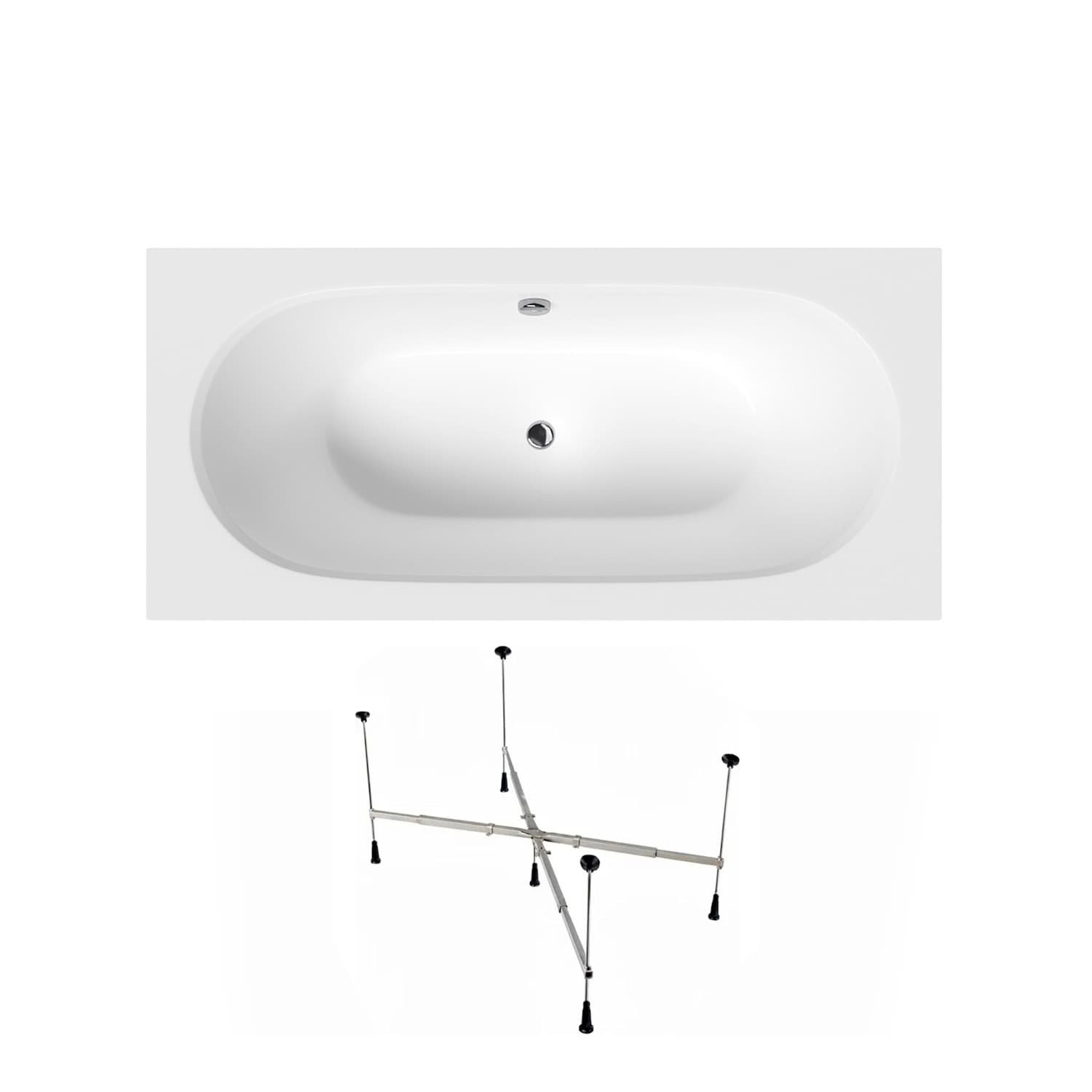 Acrylbadewanne Helmken Vienna 160 x 75 cm + universelles Wannengestell Helmken 21230020 / 23099002-2S