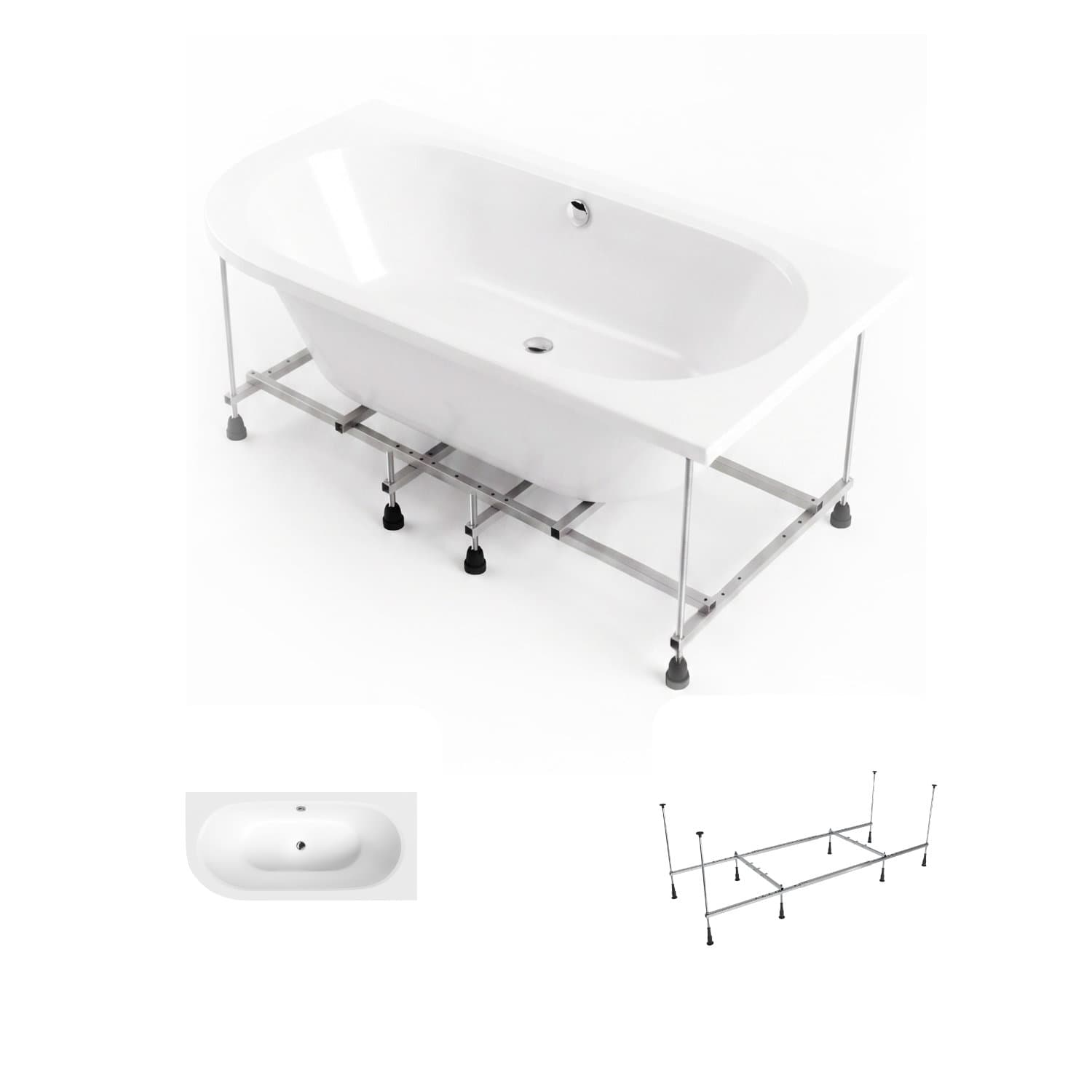 Acrylbadewanne Helmken Marbella Lux 160 x 75 cm, Ausführung rechts + Wannengestell Helmken 21210028 / 23092003-2S