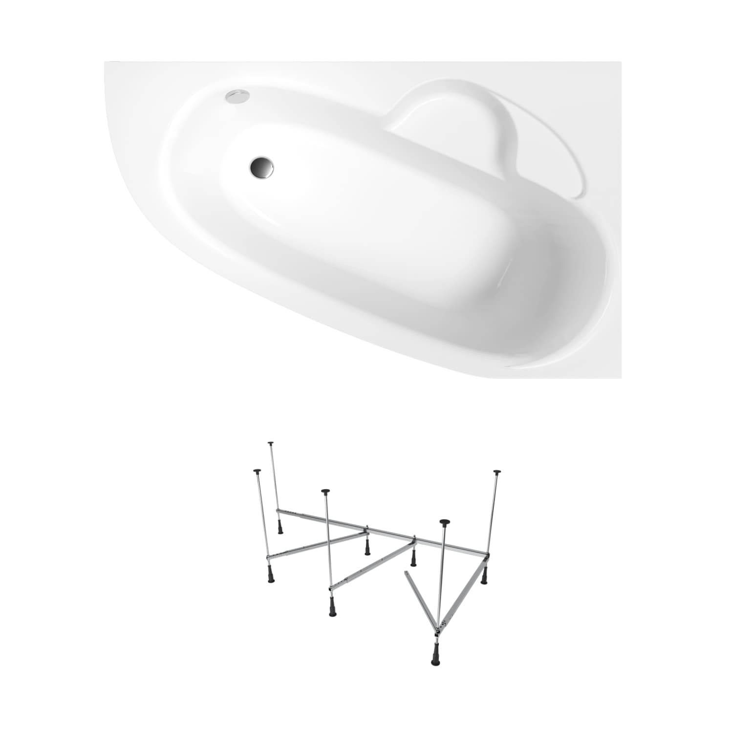 Asymmetrische Badewanne Helmken Valencia 140 x 95 cm, Ausführung rechts + Wannengestell 21013-101 / 3502140R-2S