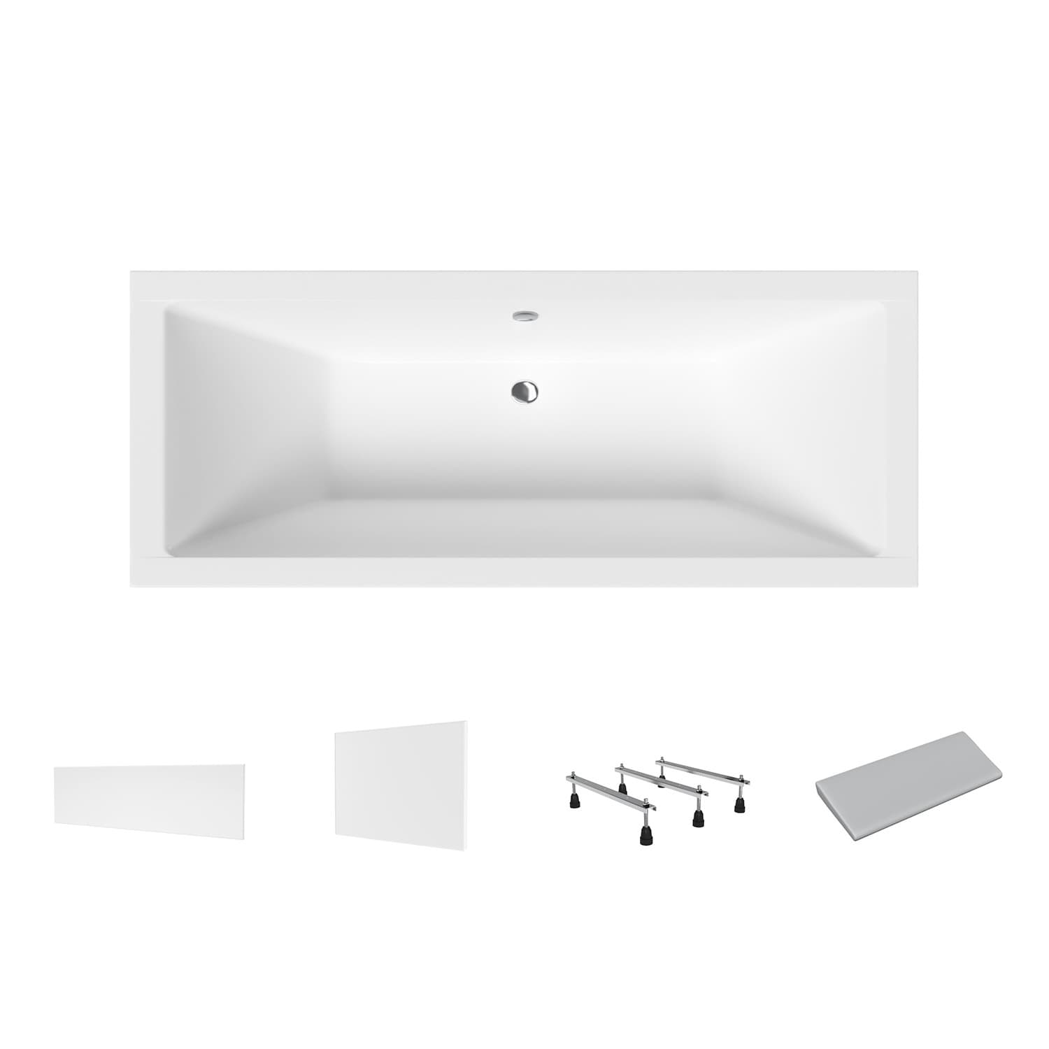 Acrylbadewanne Helmken Alvaro 155 x 70 cm + Front- und Seitenschürze Weiß + Nackenkissen Grau + Wannenfüße / 23096001ZW