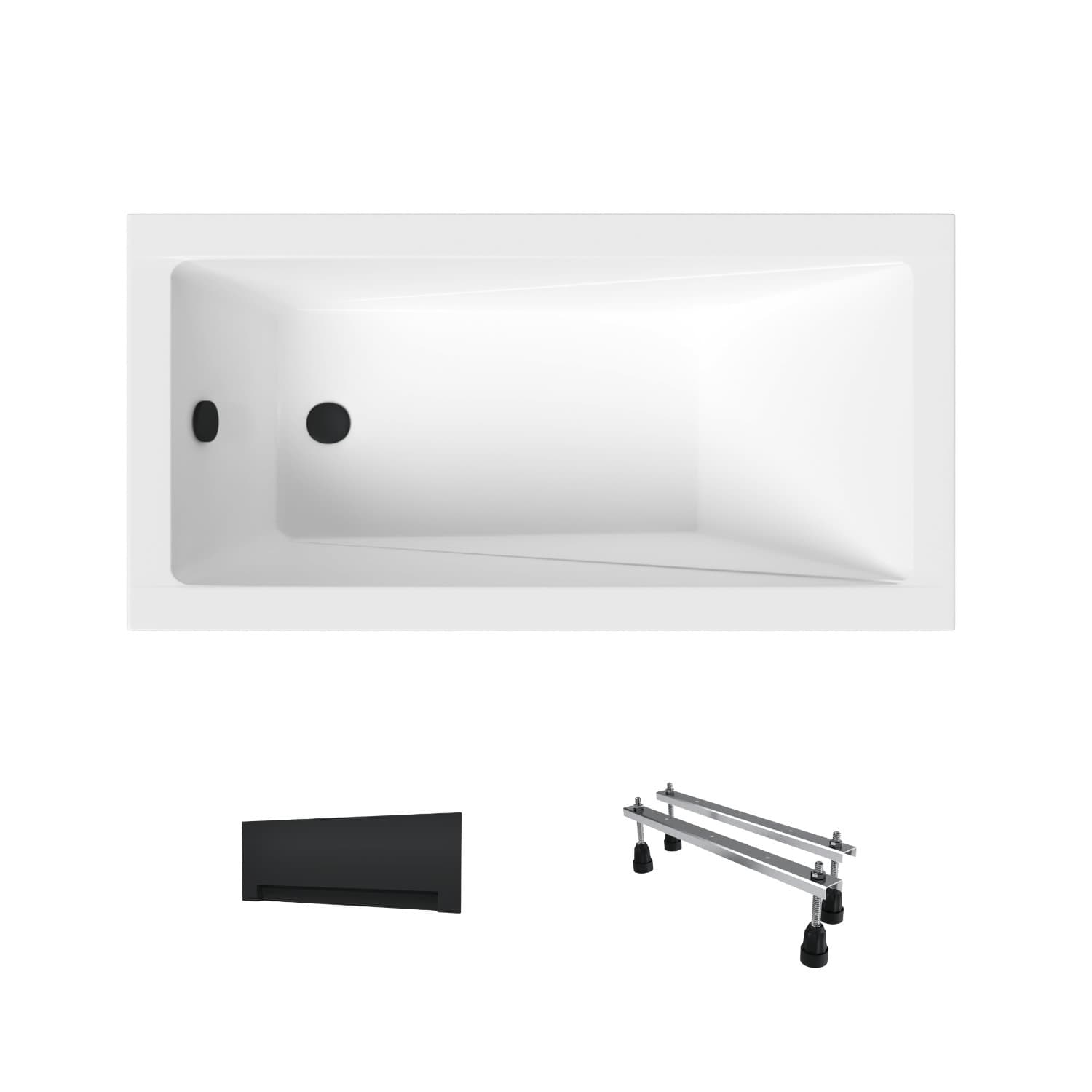 Acrylbadewanne Helmken Rivana 120 x 70 cm + Wannenschürze Schwarz + Wannenfüße / 23095001