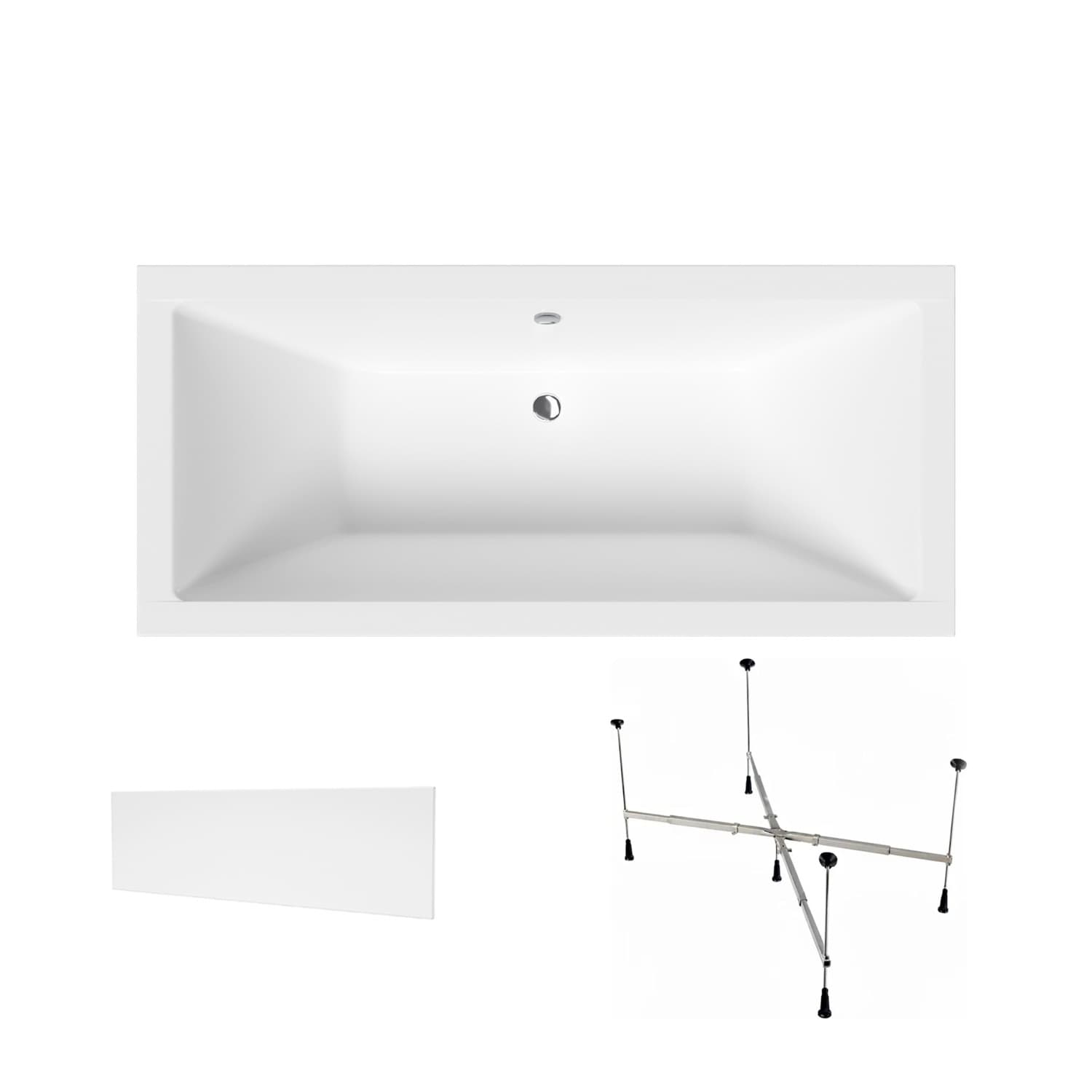 Acrylbadewanne Helmken Alvaro 170 x 75 cm + Wannenschürze Weiß + universelles Wannengestell Helmken 21230020 / 23096003-3S