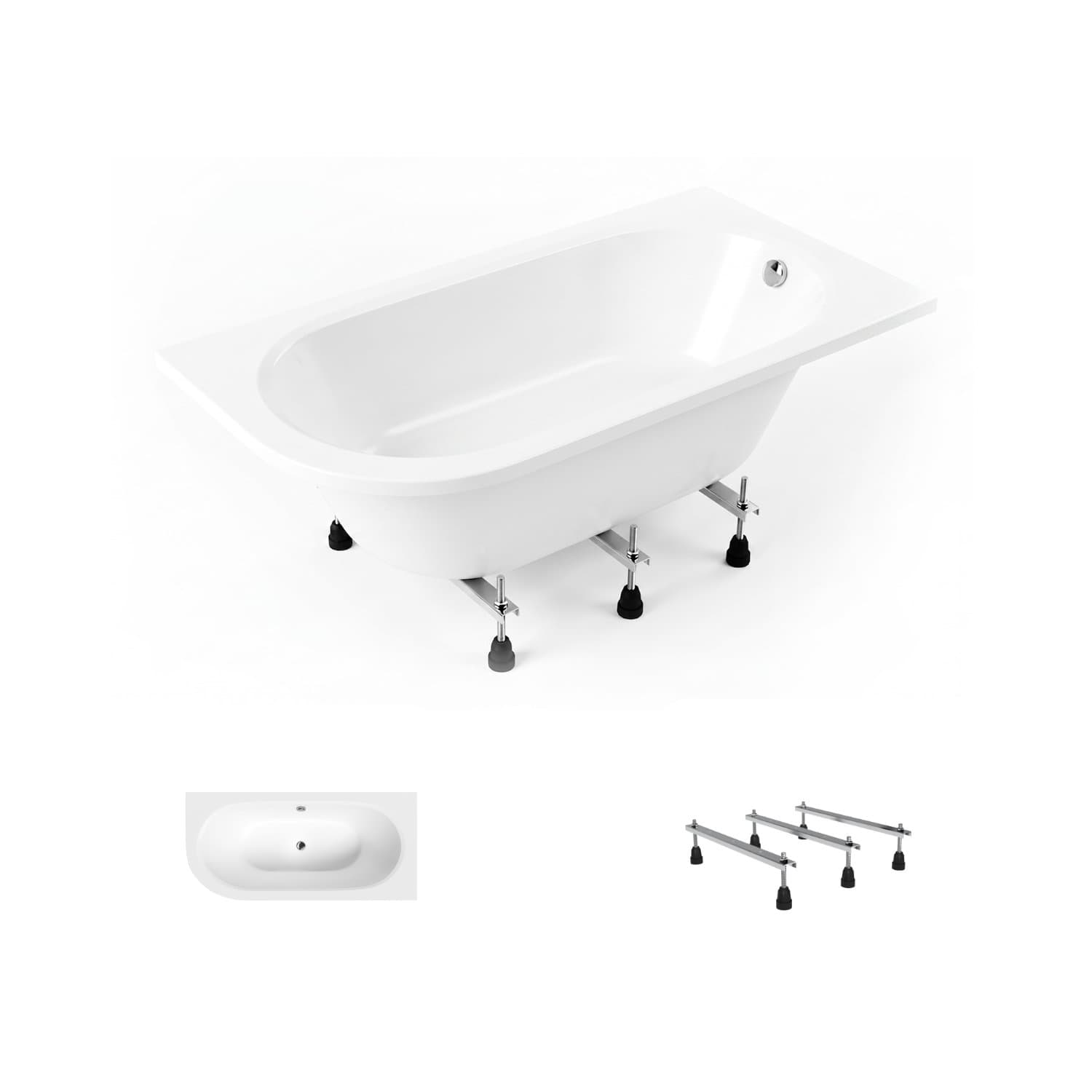 Acrylbadewanne Helmken Marbella Lux 150 x 75 cm, Ausführung rechts + Wannenfüße / 23092001