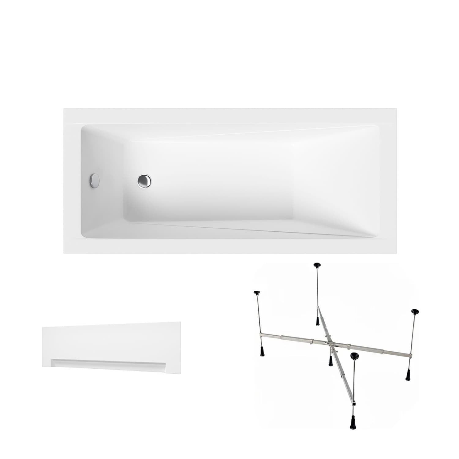 Acrylbadewanne Helmken Rivana 170 x 70 cm + Wannenschürze Weiß + universelles Wannengestell Helmken 21230020 / 23095006-3S