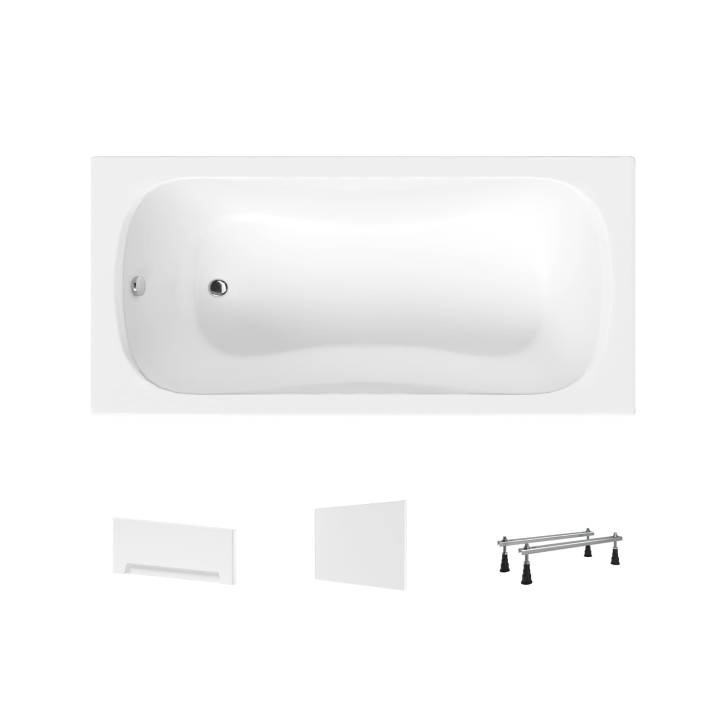 Acrylbadewanne Helmken Edelva 130 x 70 cm + Frontschürze Weiß + Seitenschürze Weiß + Wannenfüße / 23094001-4B