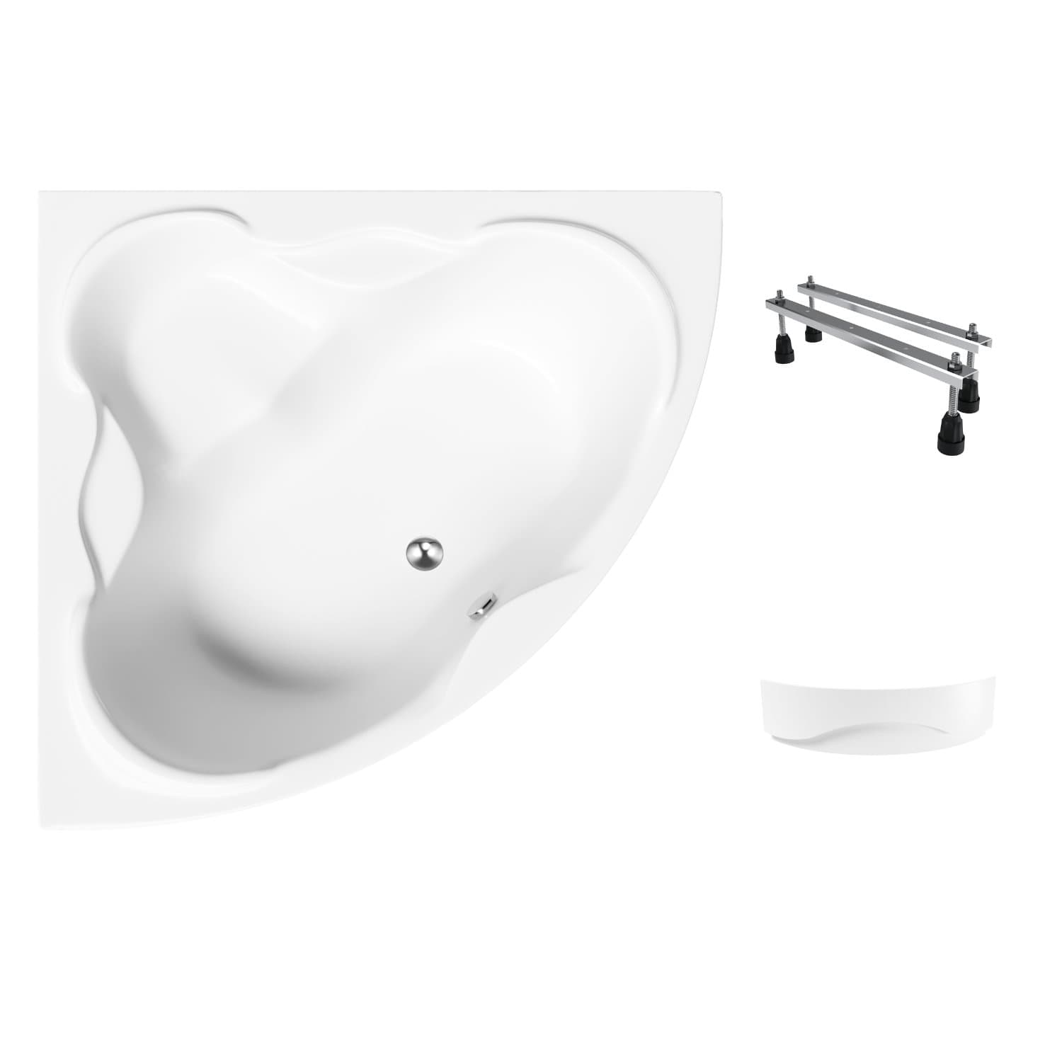 Acryl-Eckbadewanne Helmken Riviera 150 x 150 cm, aus gegossenem Acryl, mit verstärktem Wannenkörper + Wannenschürze Weiß + Wannenfüße / 35050150