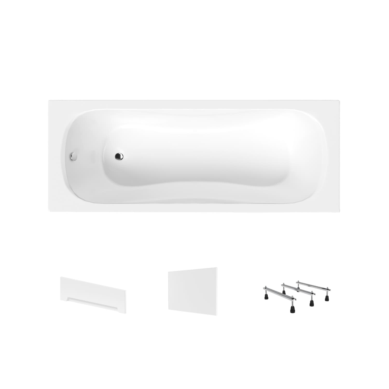 Acrylbadewanne Helmken Edelva 160 x 70 cm + Frontschürze Weiß + Seitenschürze Weiß + Wannenfüße / 23094004-4B