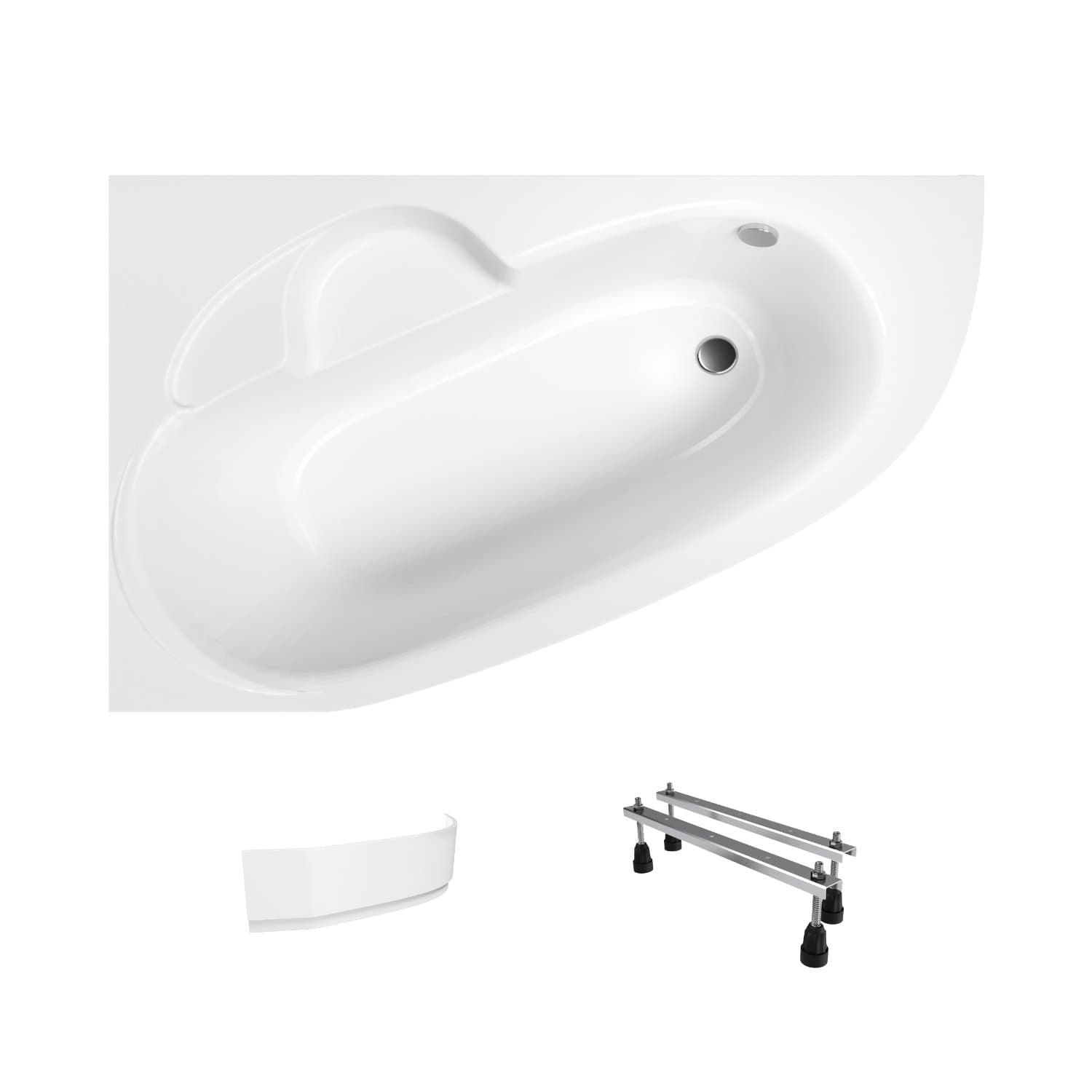Asymmetrische Badewanne Helmken Valencia 140 x 95 cm, Ausführung links + Wannenschürze + Wannenfüße / 3502140LZ