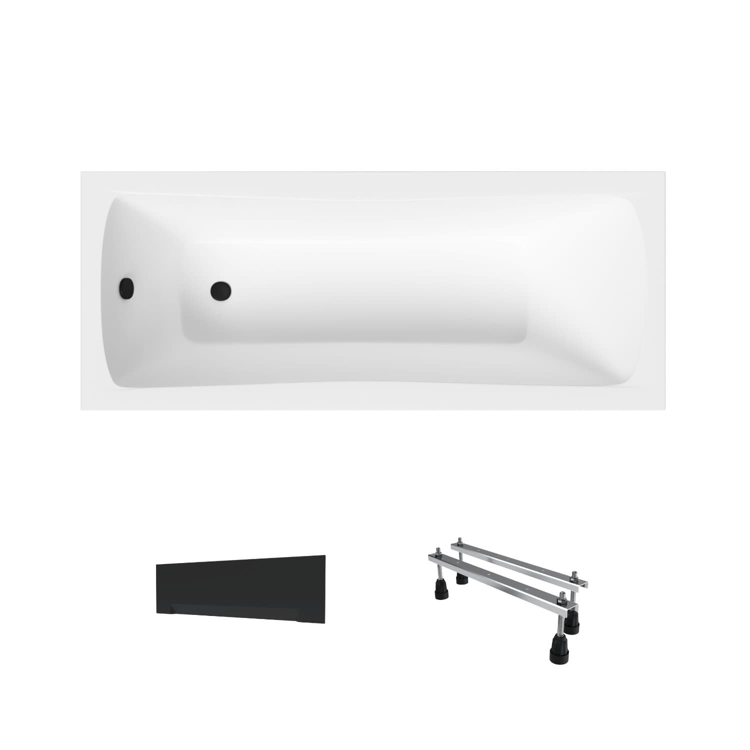 Acrylbadewanne Helmken Luna 140 x 70 cm + Wannenschürze Schwarz + Wannenfüße / 23093001